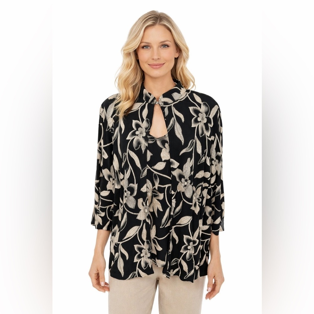 Onyx Nite Sparkle 2 pc Set Tank Top Jacket  Gold & Black 2X
